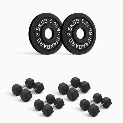 Cast Iron Plate & Hex Dumbbell Package