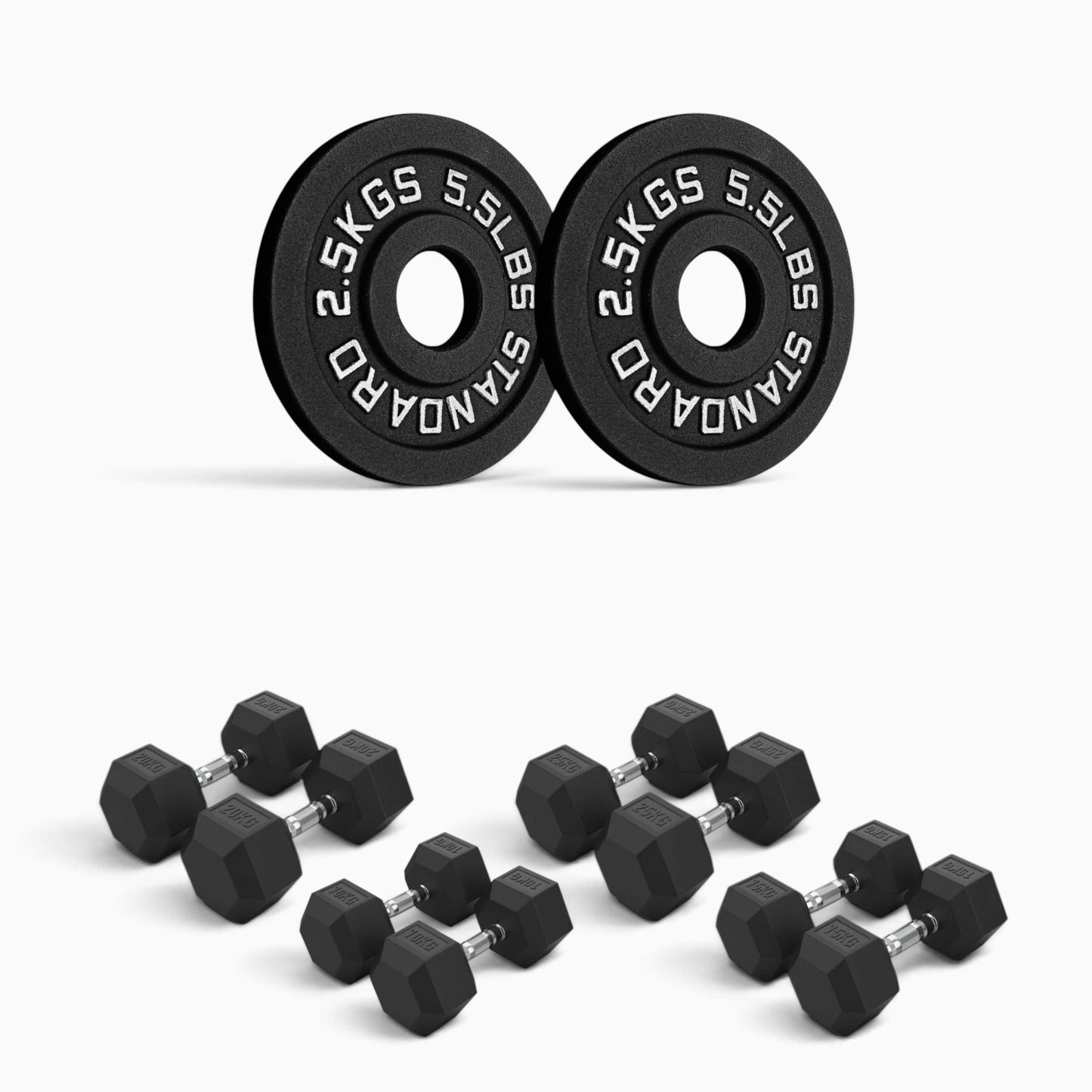 Cast Iron Plate & Hex Dumbbell Package