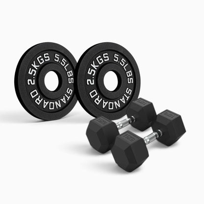 Cast Iron Plate & Hex Dumbbell Package