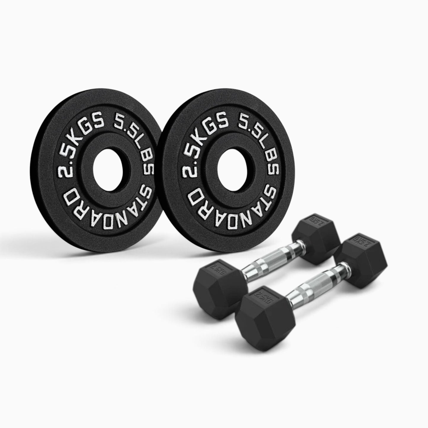 Cast Iron Plate & Hex Dumbbell Package