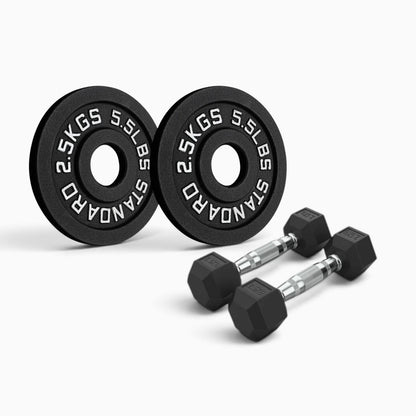 Cast Iron Plate & Hex Dumbbell Package
