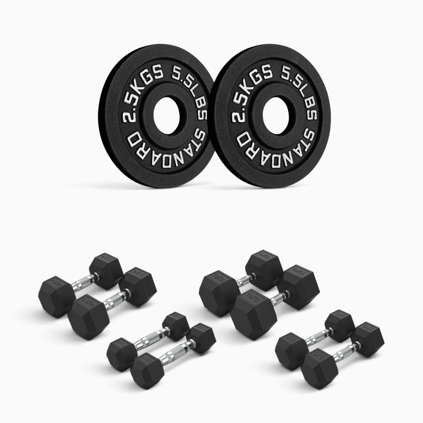 Cast Iron Plate & Hex Dumbbell Package