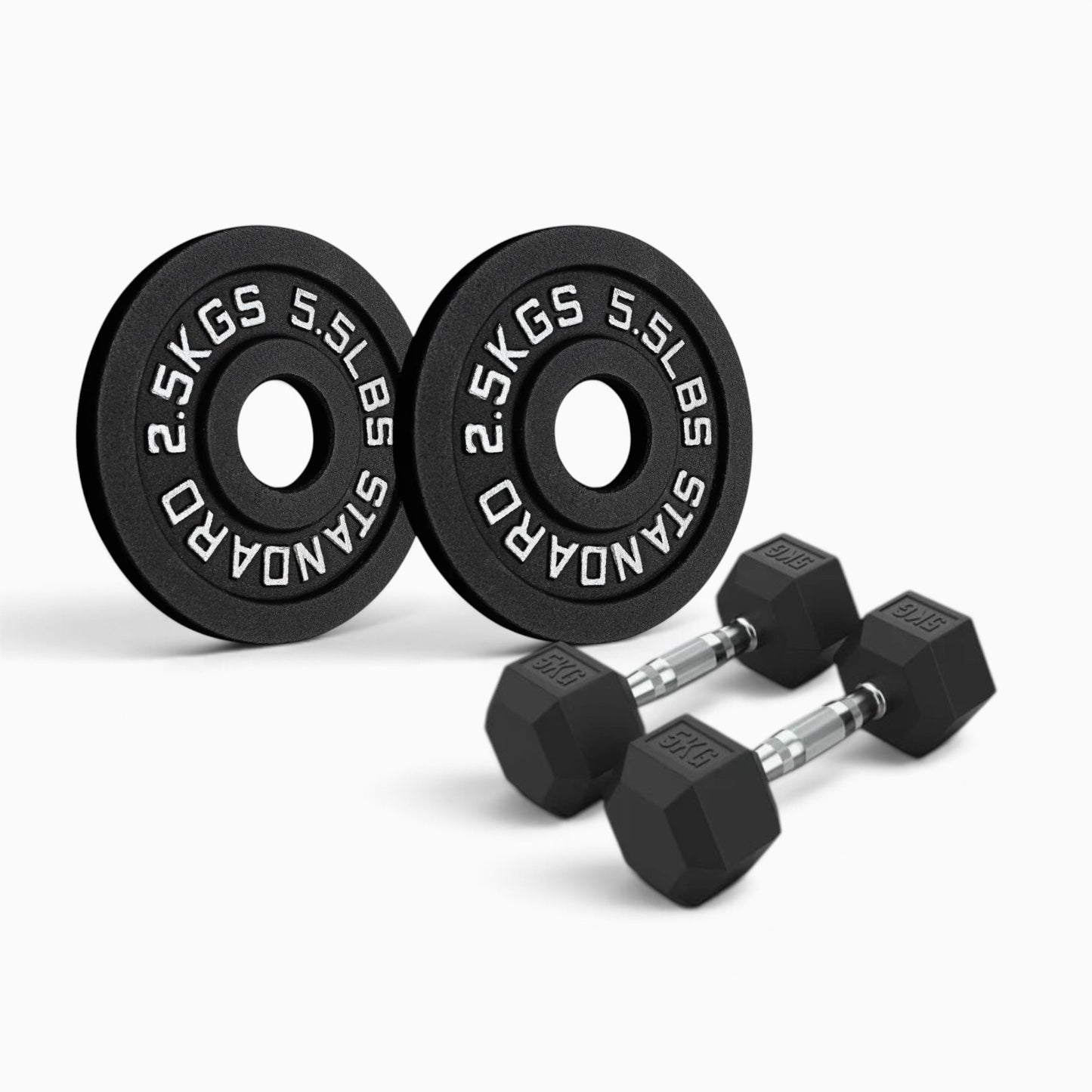 Cast Iron Plate & Hex Dumbbell Package