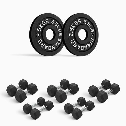 Cast Iron Plate & Hex Dumbbell Package
