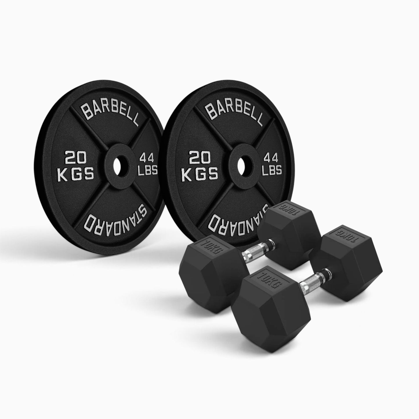 Cast Iron Plate & Hex Dumbbell Package