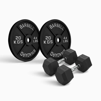 Cast Iron Plate & Hex Dumbbell Package