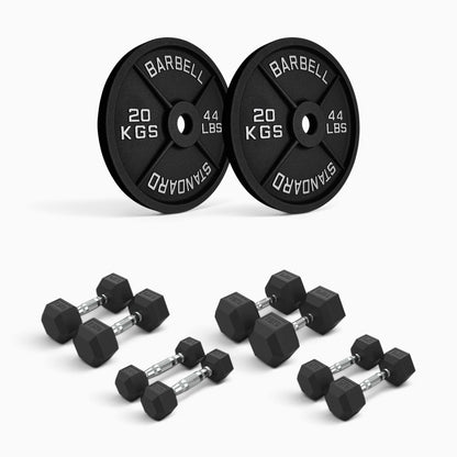 Cast Iron Plate & Hex Dumbbell Package