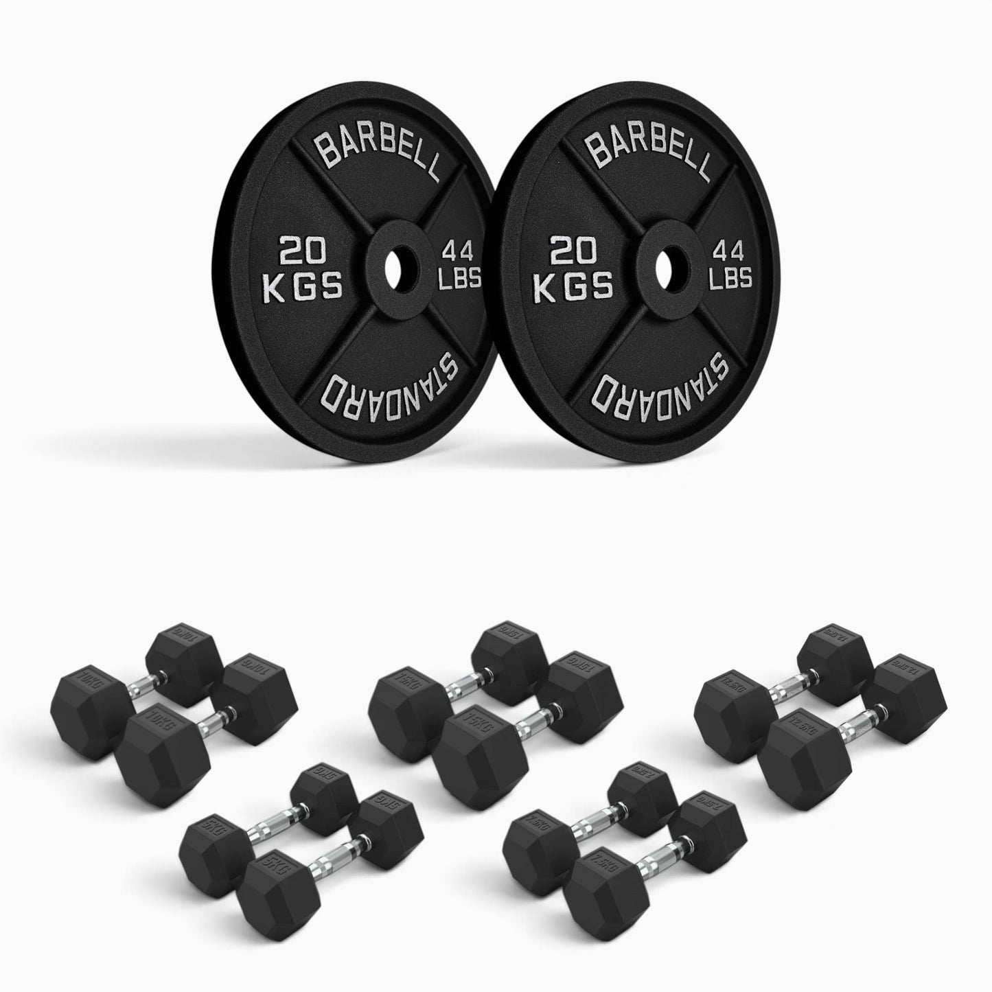 Cast Iron Plate & Hex Dumbbell Package
