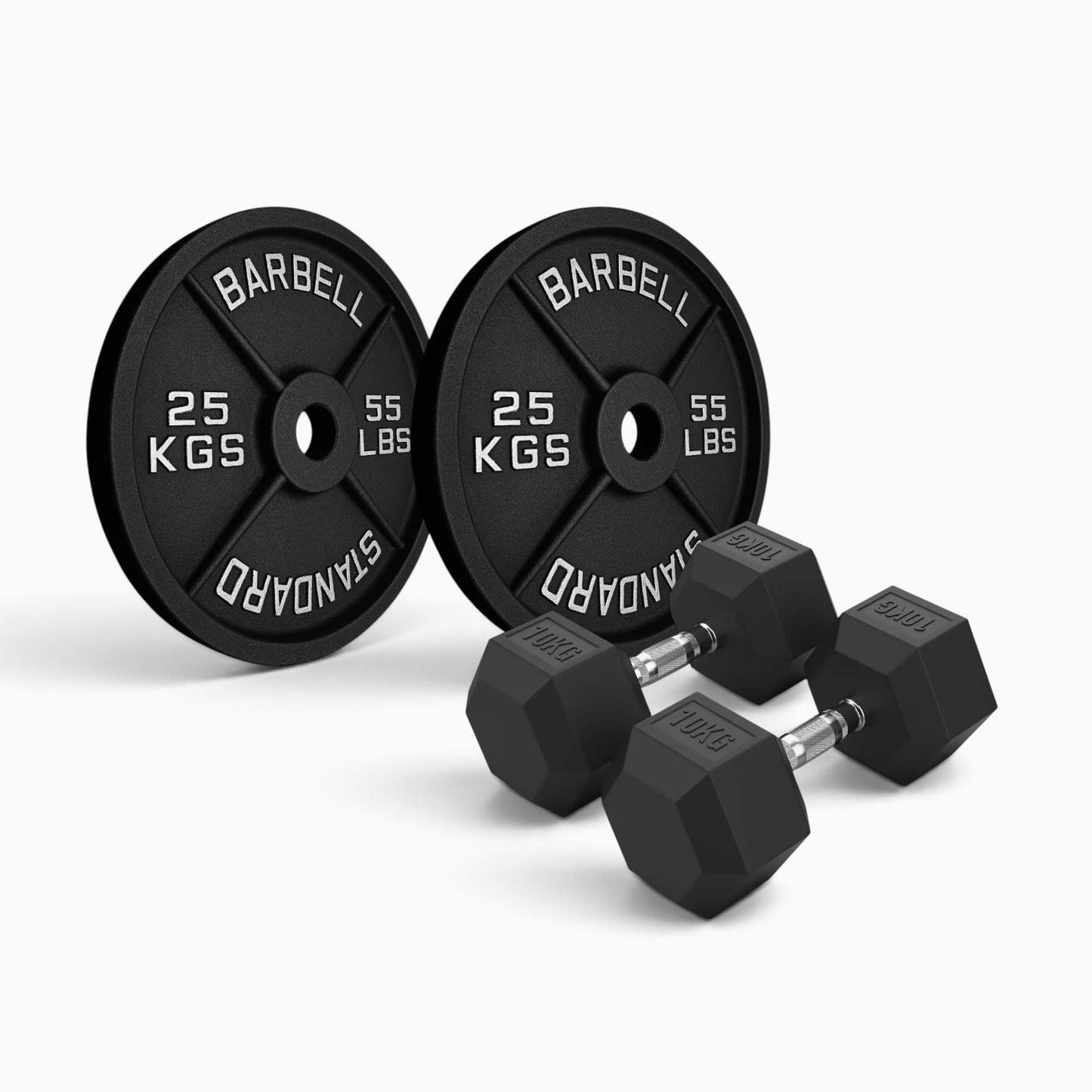 Cast Iron Plate & Hex Dumbbell Package