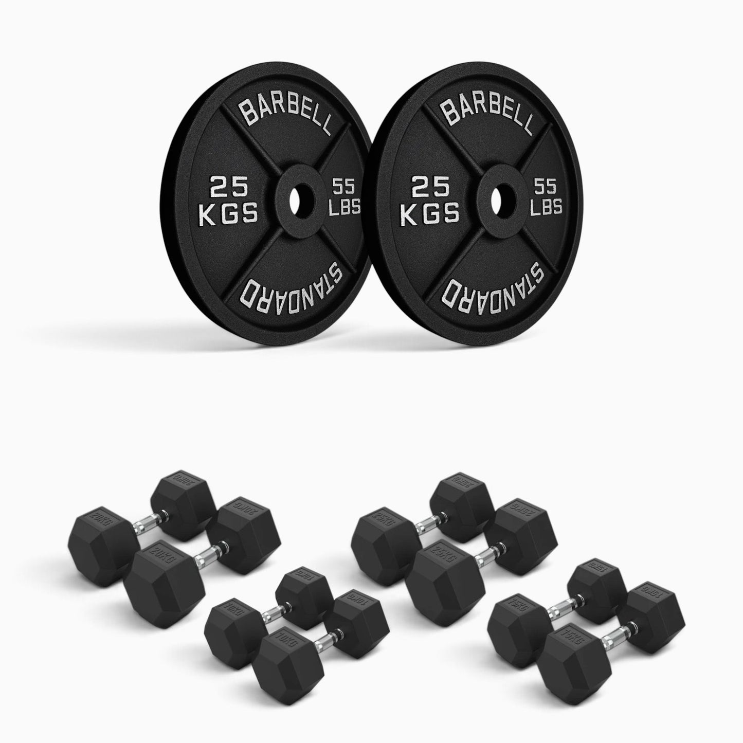 Cast Iron Plate & Hex Dumbbell Package