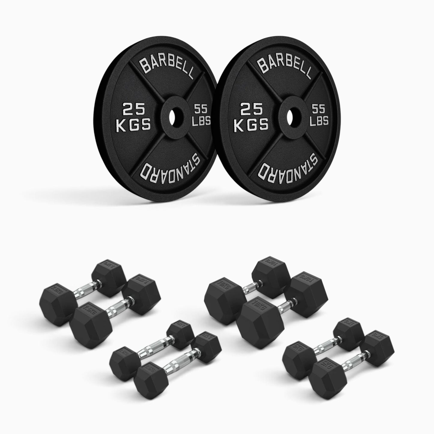 Cast Iron Plate & Hex Dumbbell Package