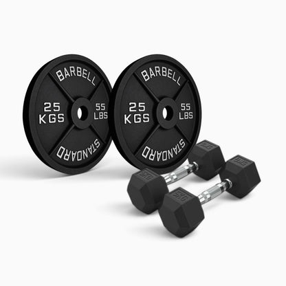 Cast Iron Plate & Hex Dumbbell Package