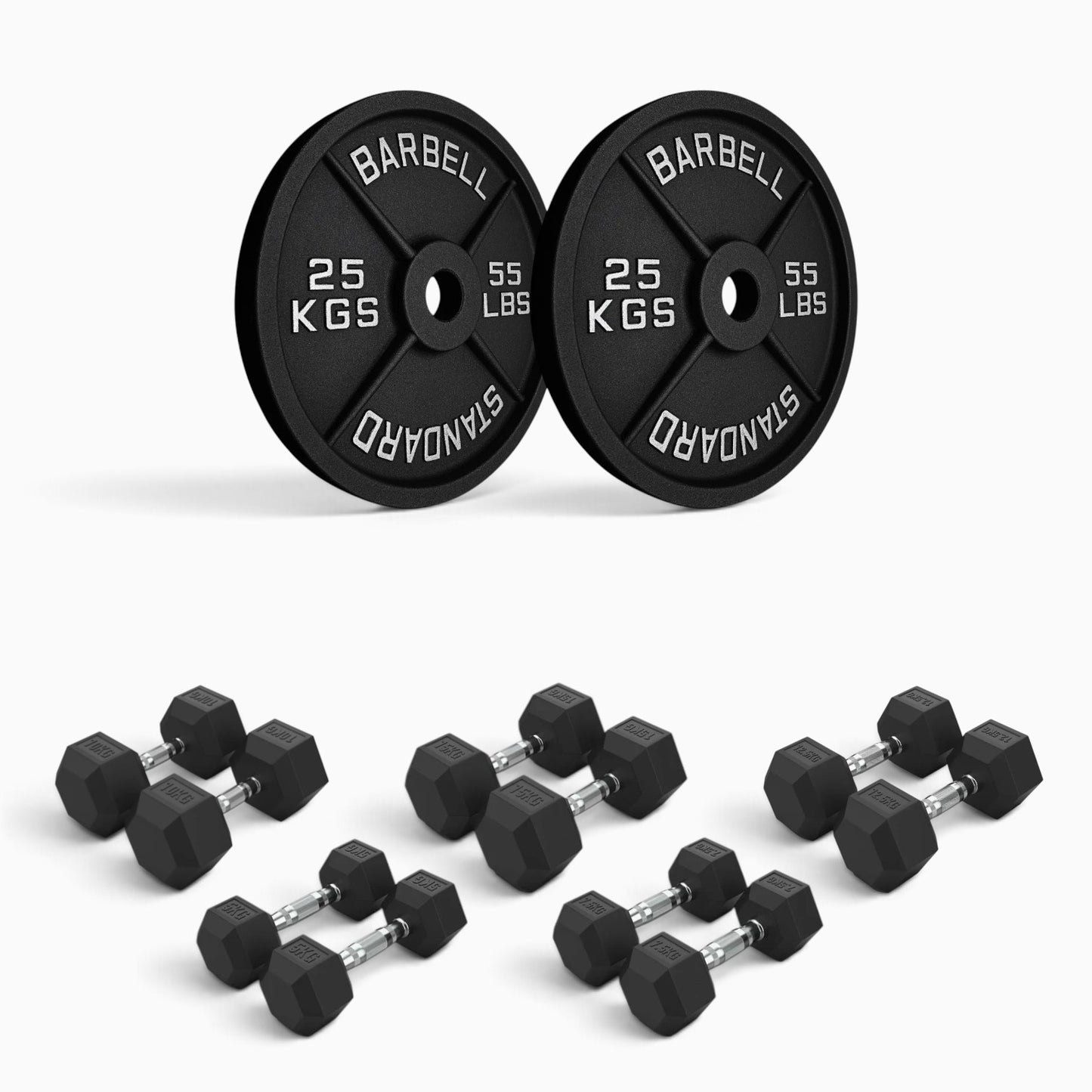 Cast Iron Plate & Hex Dumbbell Package
