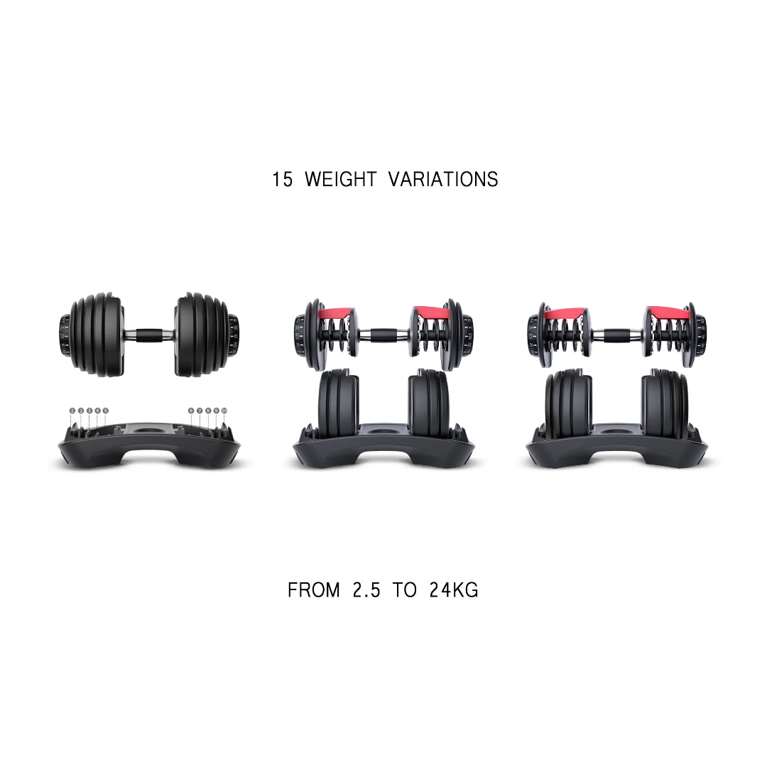 2X Adjustable Dumbbell Set 2.5-24kg Pair of DB Weights For Home Gym