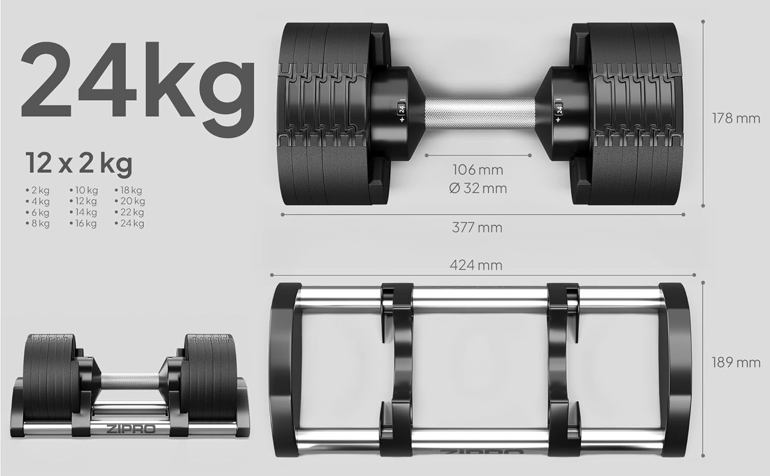 Round Adjustable Dumbbell 2.5 45kg