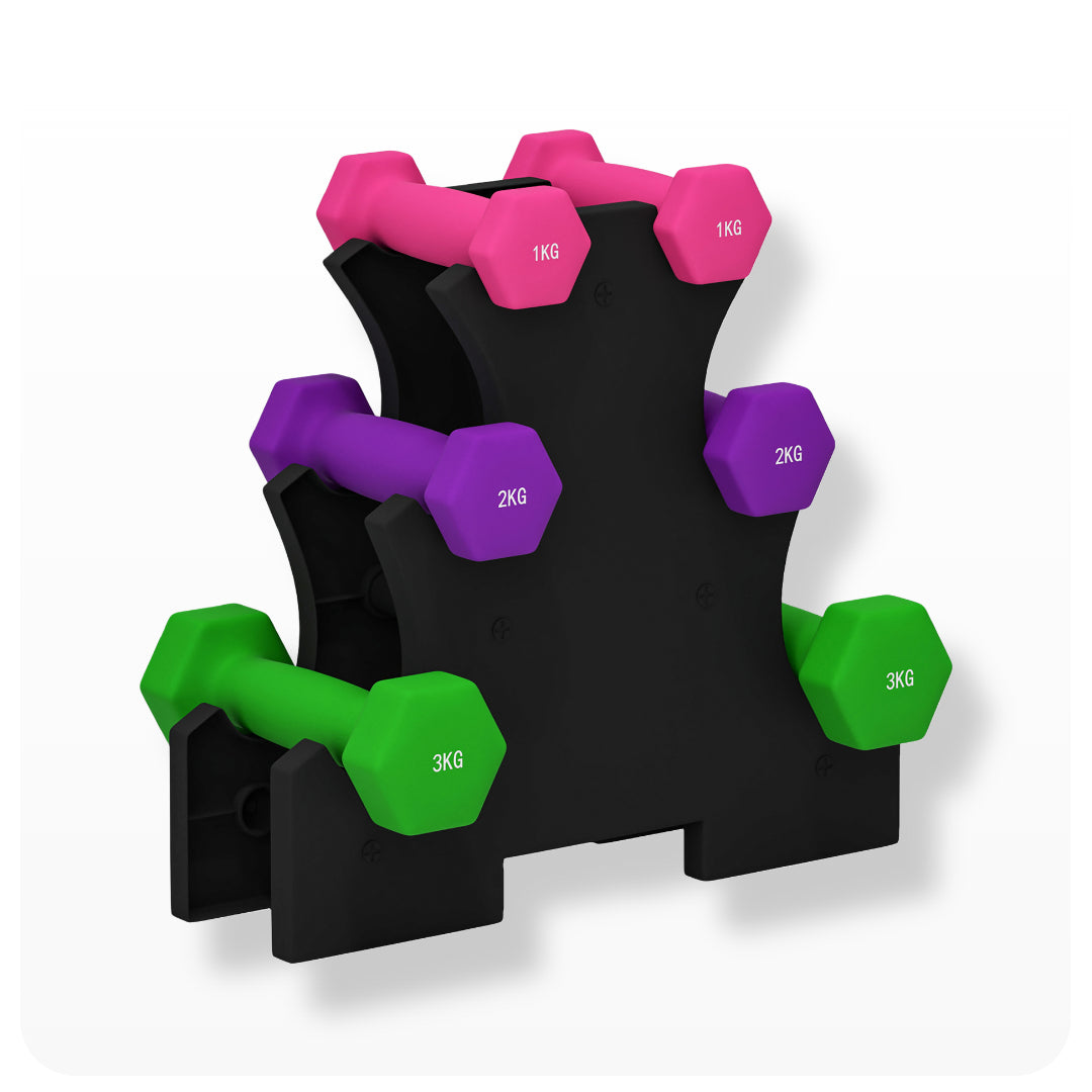 3 Tier Neoprene Hex Dumbbell Tree (1kg 2kg 3kg) Gym Weight Equipment