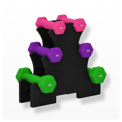 3 Tier Neoprene Hex Dumbbell Tree (1kg 2kg 3kg) Gym Weight Equipment