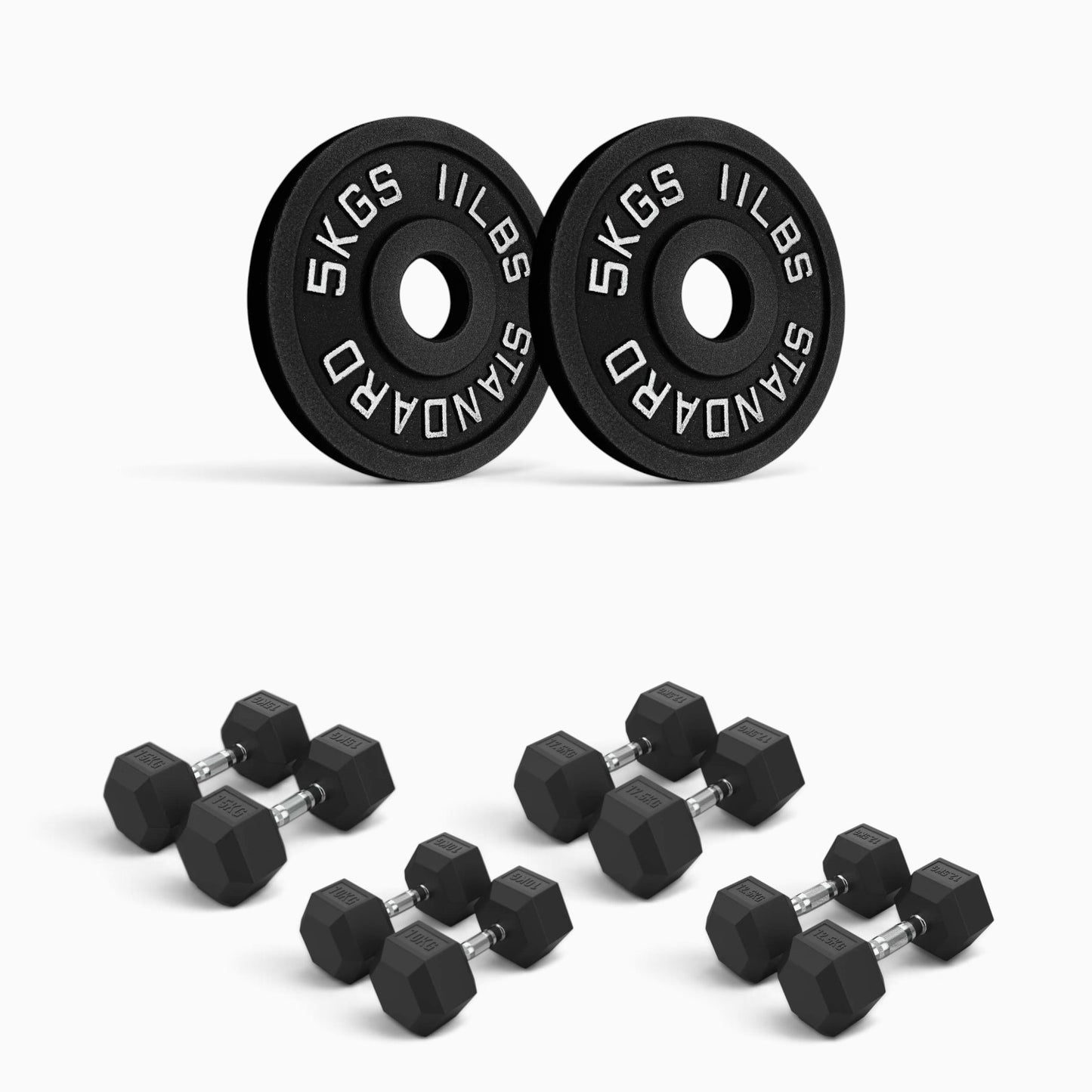 Cast Iron Plate & Hex Dumbbell Package