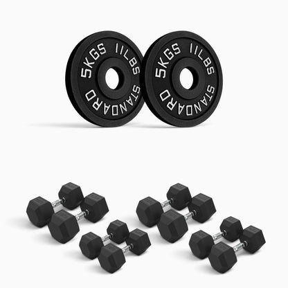 Cast Iron Plate & Hex Dumbbell Package