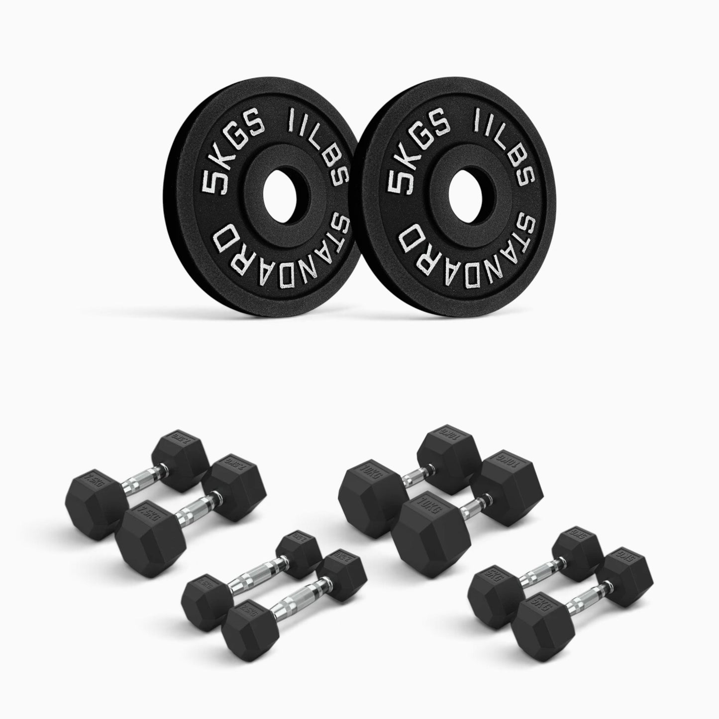 Cast Iron Plate & Hex Dumbbell Package