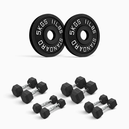 Cast Iron Plate & Hex Dumbbell Package