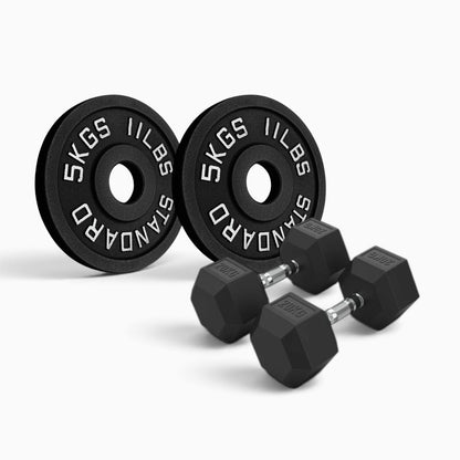 Cast Iron Plate & Hex Dumbbell Package