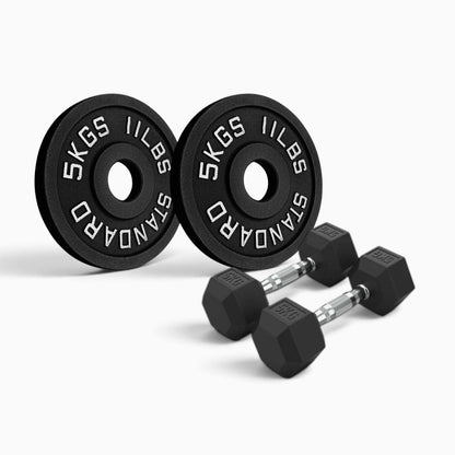 Cast Iron Plate & Hex Dumbbell Package