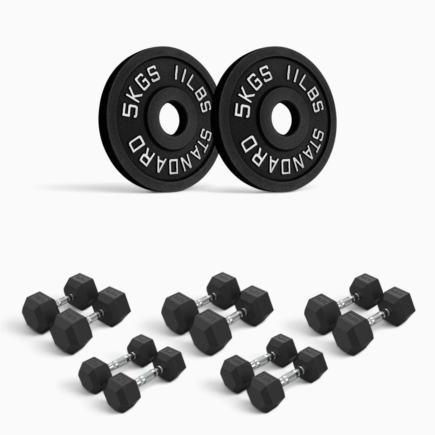 Cast Iron Plate & Hex Dumbbell Package