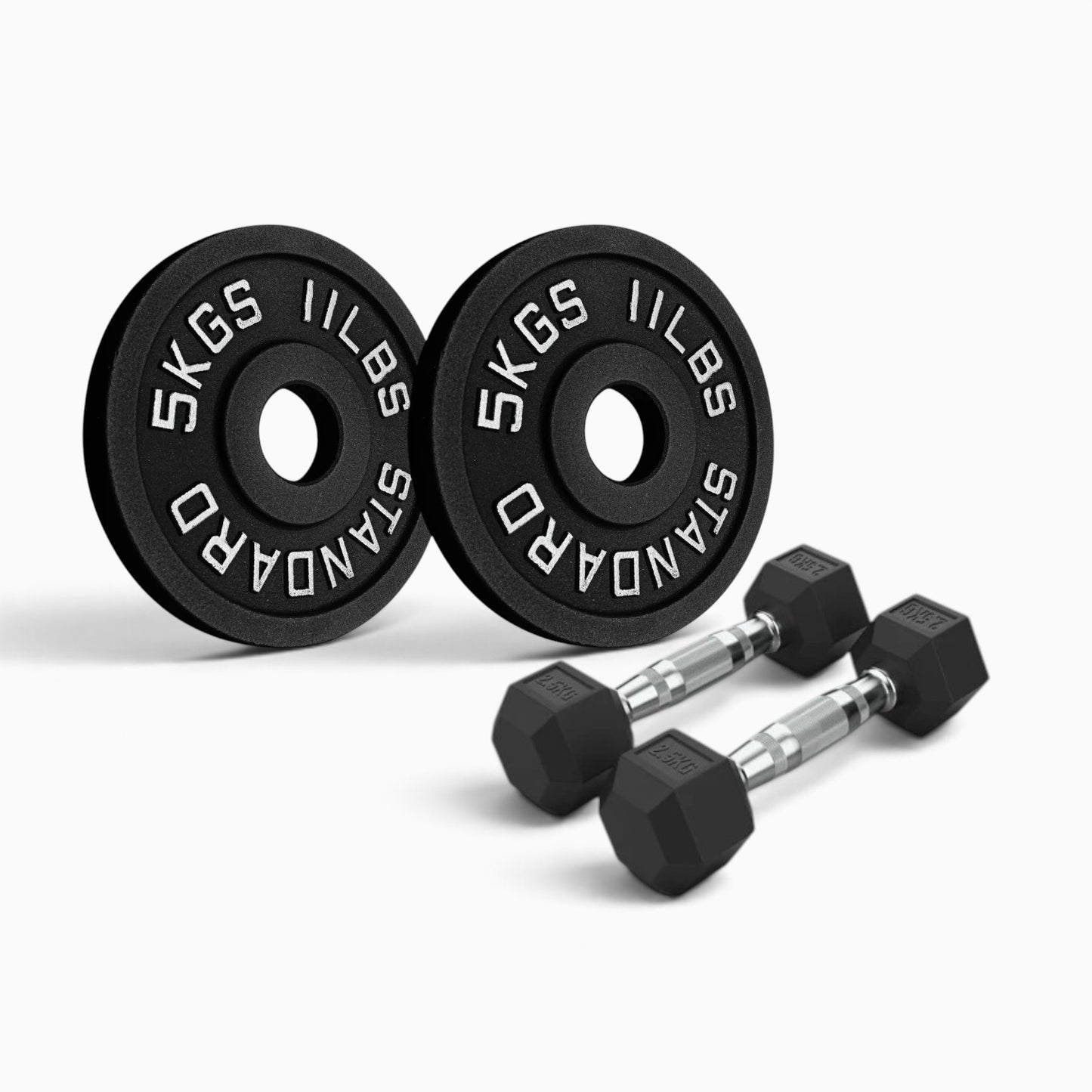 Cast Iron Plate & Hex Dumbbell Package