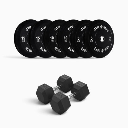 Olympic Bumper Plate & Hex Dumbbell Package