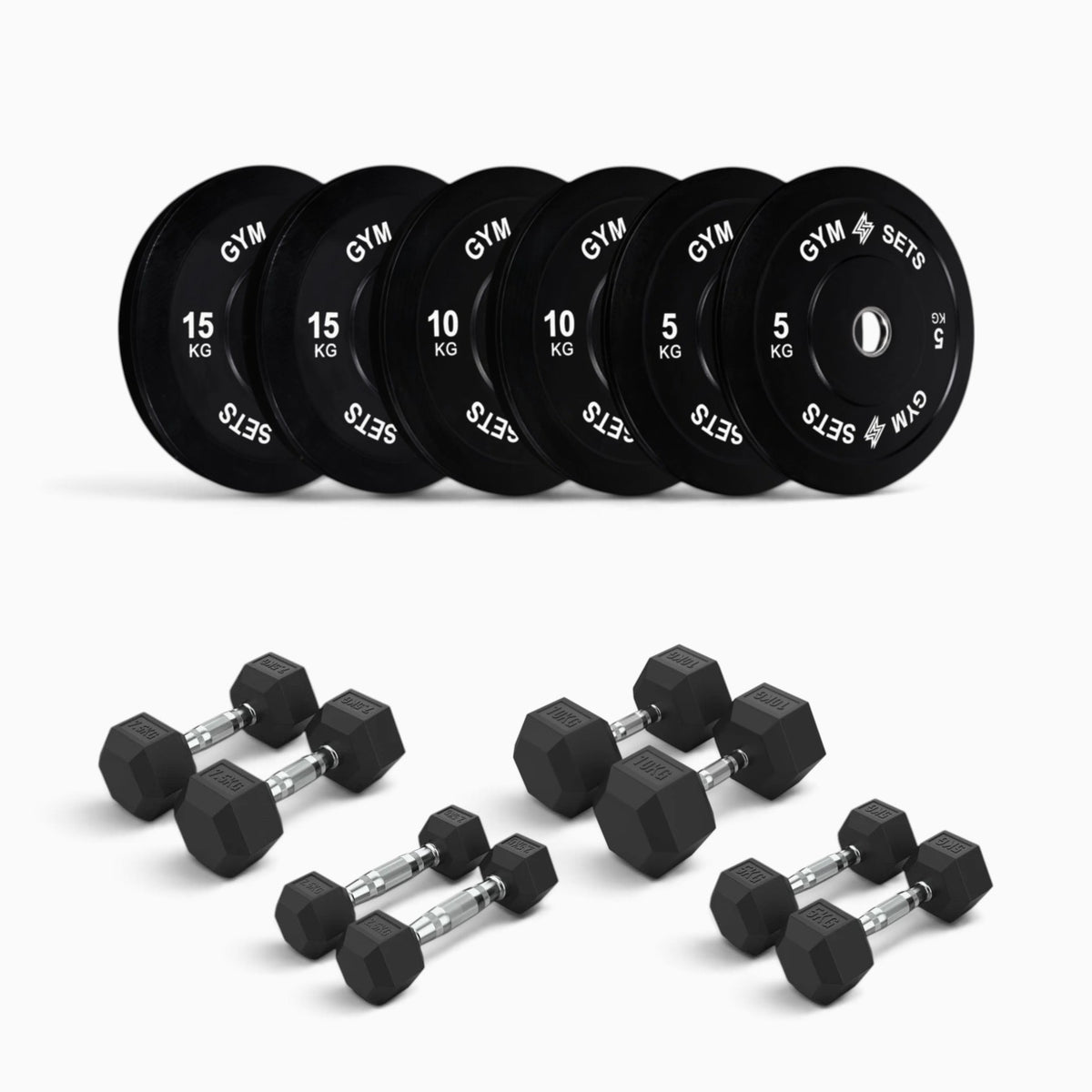 Olympic Bumper Plate & Hex Dumbbell Package