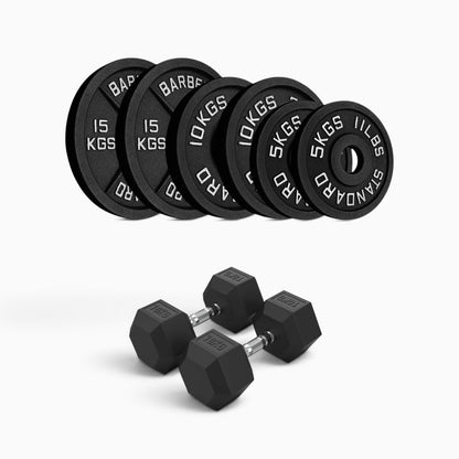 Cast Iron Plate & Hex Dumbbell Package