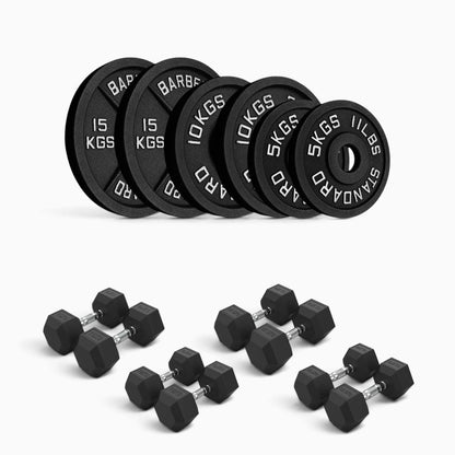 Cast Iron Plate & Hex Dumbbell Package
