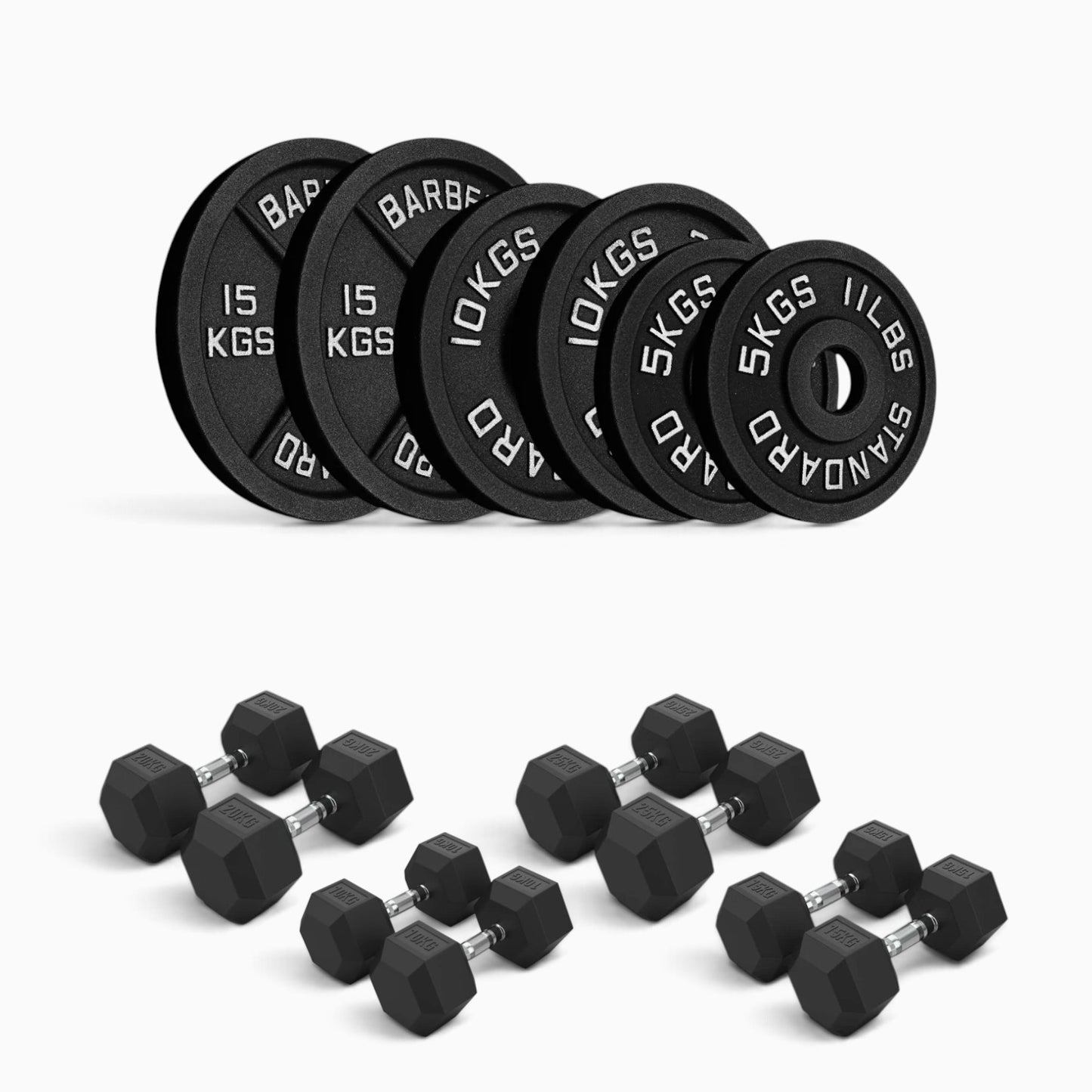 Cast Iron Plate & Hex Dumbbell Package