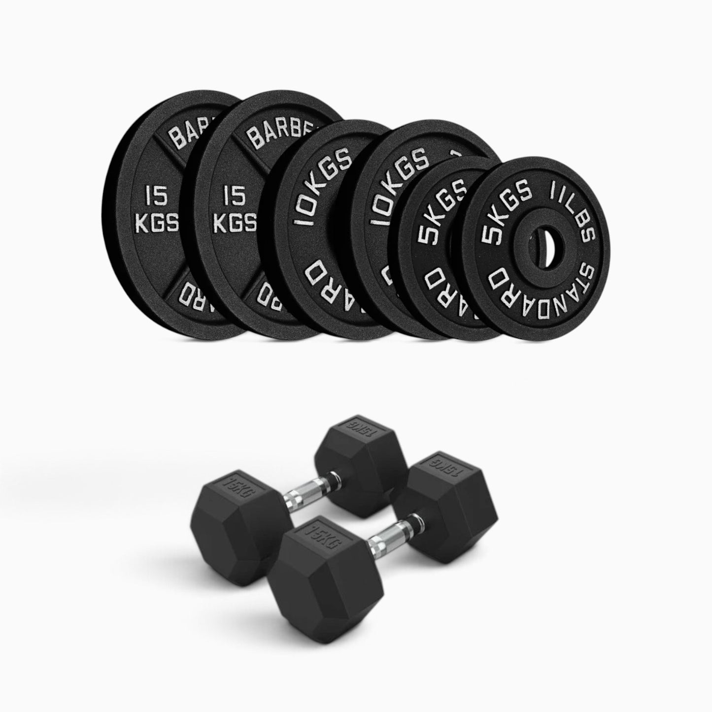 Cast Iron Plate & Hex Dumbbell Package
