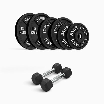 Cast Iron Plate & Hex Dumbbell Package