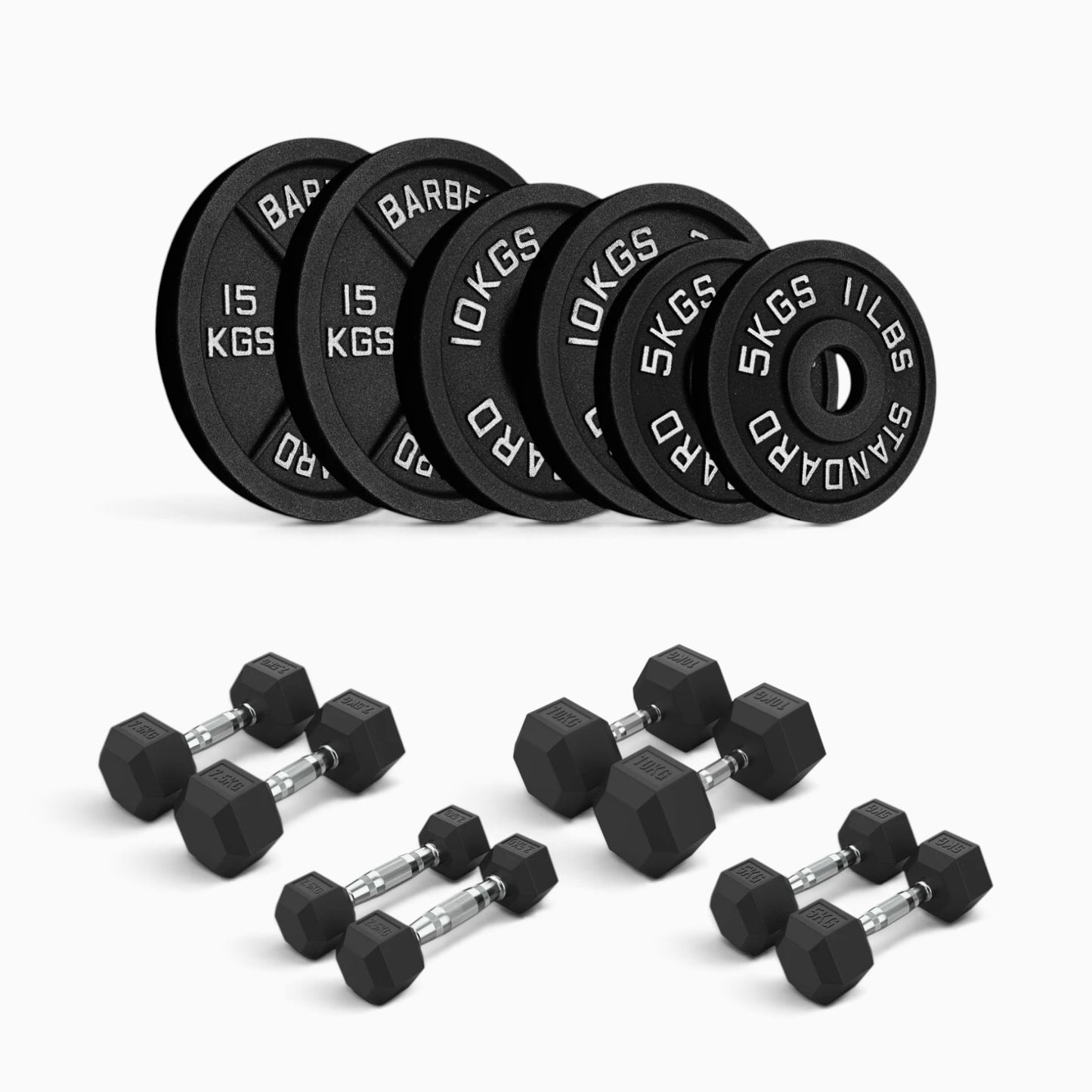 Cast Iron Plate & Hex Dumbbell Package
