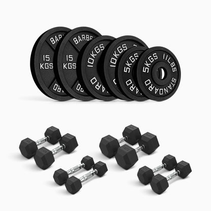 Cast Iron Plate & Hex Dumbbell Package