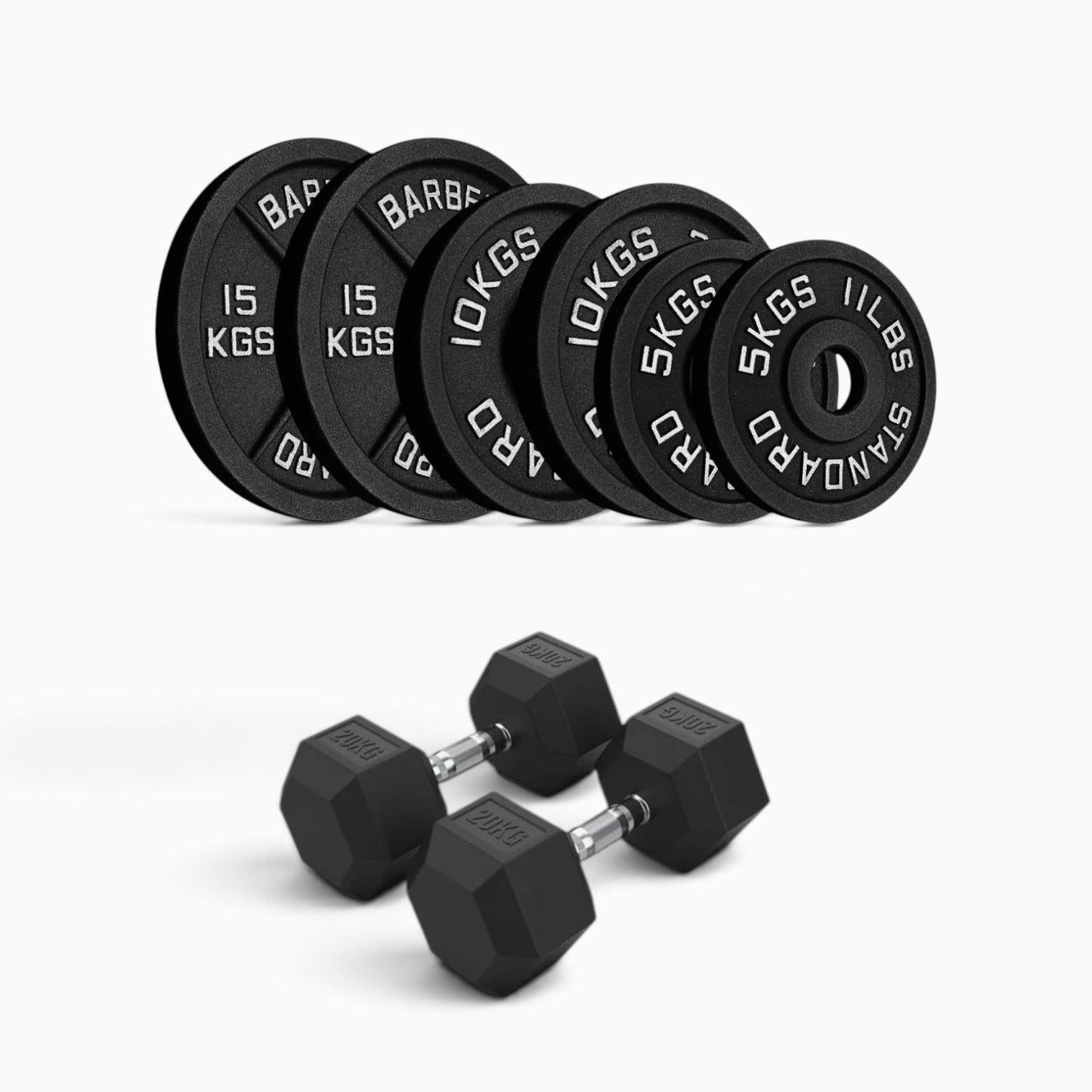 Cast Iron Plate & Hex Dumbbell Package