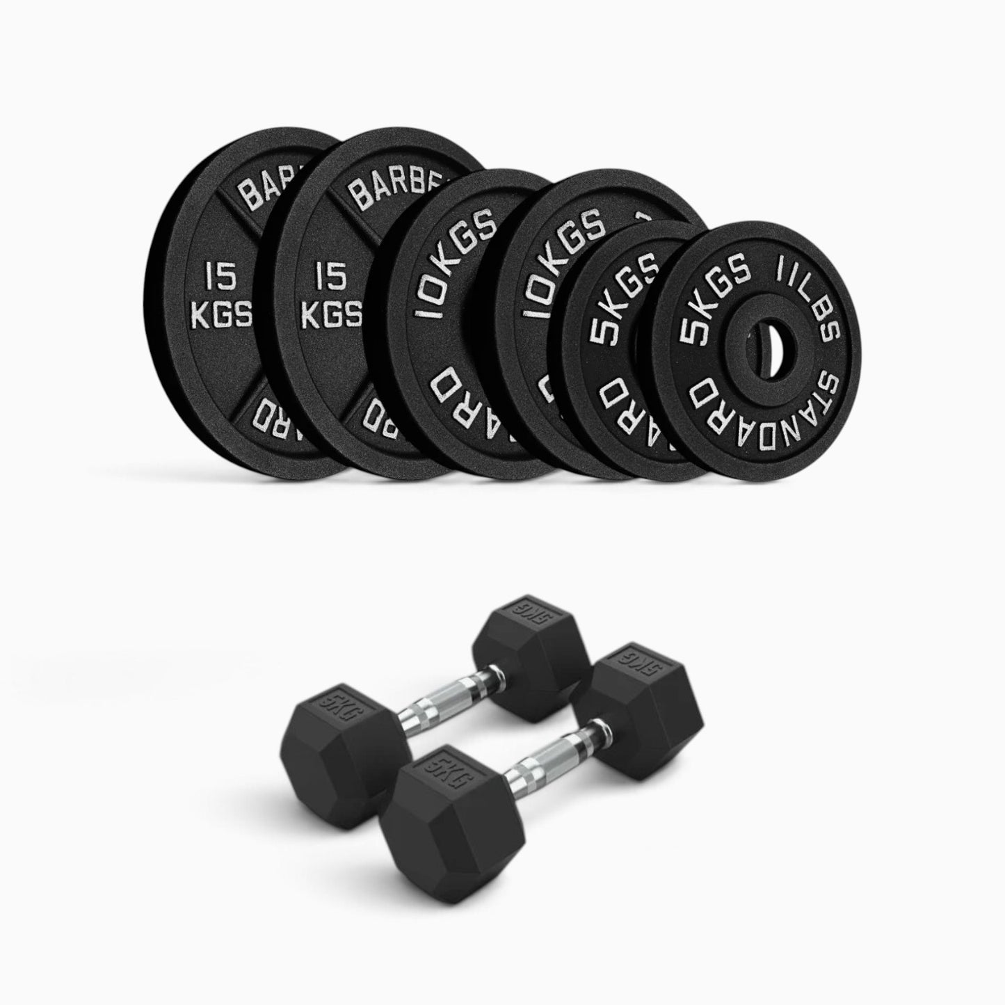 Cast Iron Plate & Hex Dumbbell Package