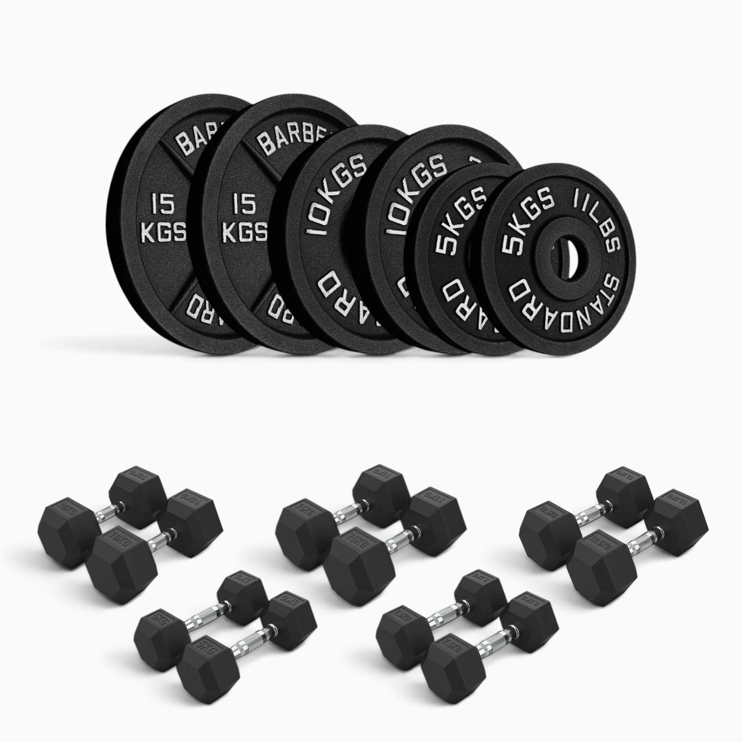 Cast Iron Plate & Hex Dumbbell Package