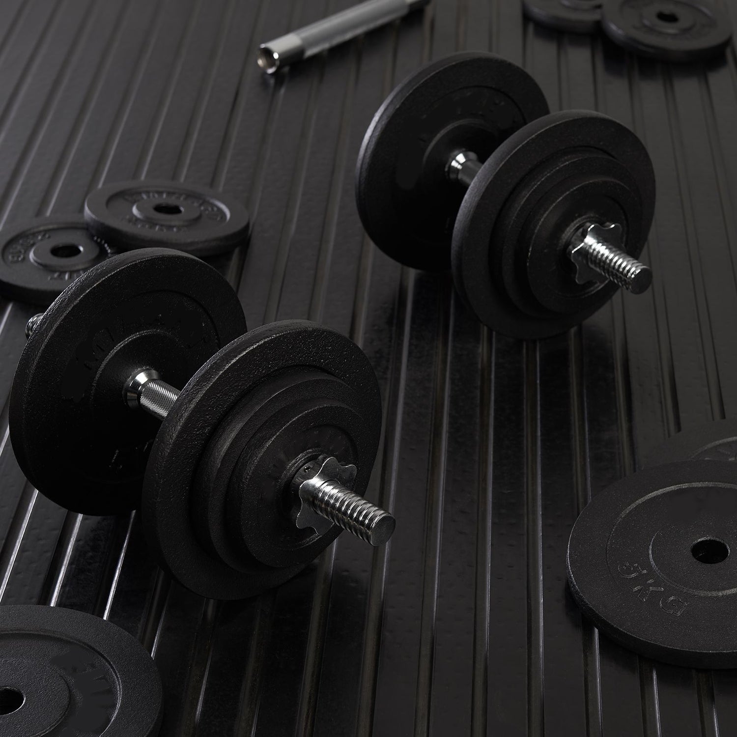 65kg Adjustable Dumbbell + Barbell Set With Cast Iron Weights Vinyl