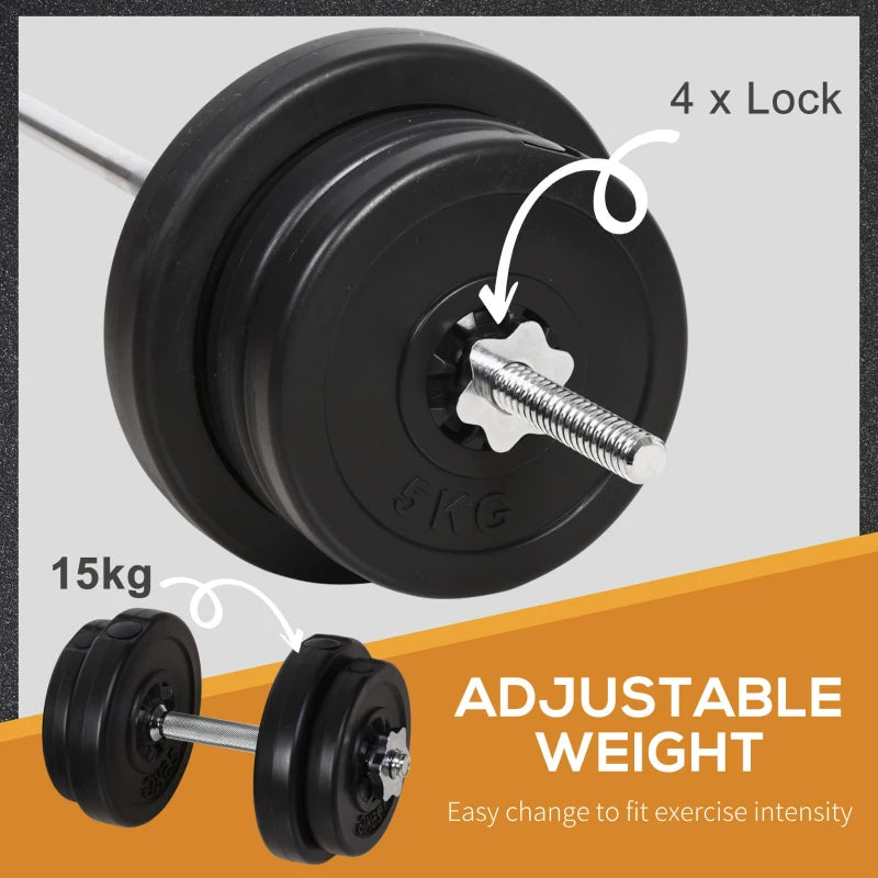 65kg Adjustable Dumbbell + Barbell Set With Cast Iron Weights Vinyl