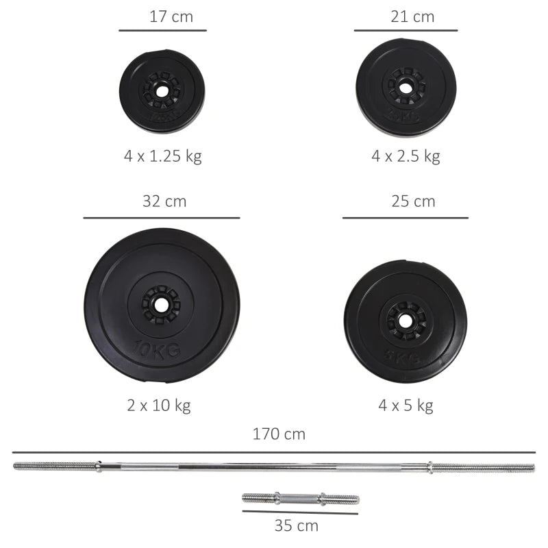 65kg Adjustable Dumbbell + Barbell Set With Cast Iron Weights Vinyl