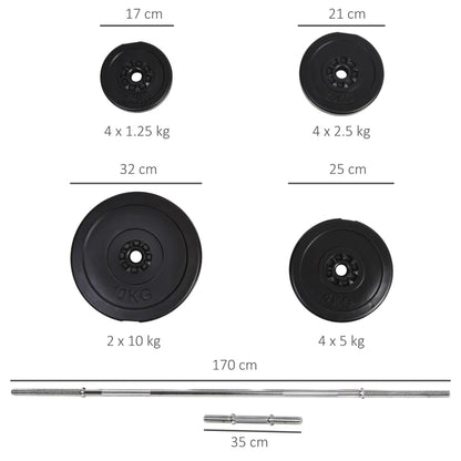 65kg Adjustable Dumbbell + Barbell Set With Cast Iron Weights Vinyl