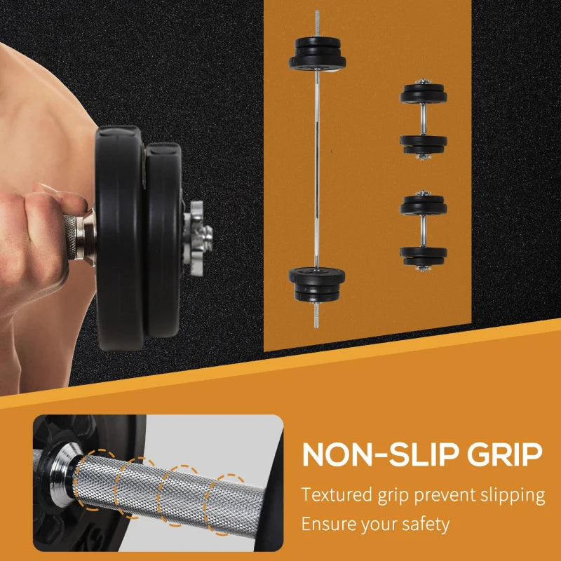 65kg Adjustable Dumbbell + Barbell Set With Cast Iron Weights Vinyl