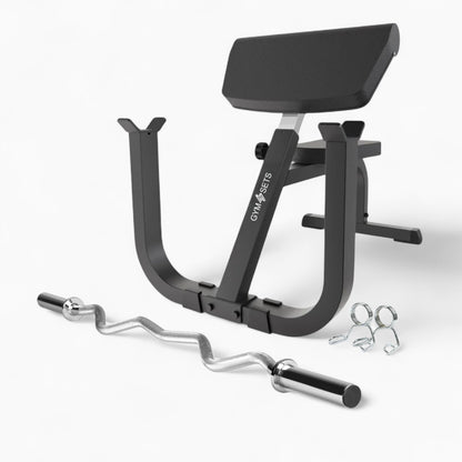 Adjustable Preacher Curl Bench, Bicep DB Incline EZ Bar Weight Set