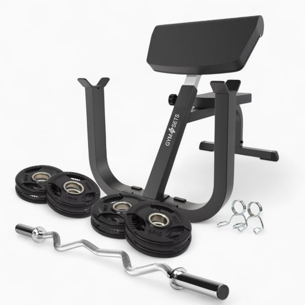 Adjustable Preacher Curl Bench, Bicep DB Incline EZ Bar Weight Set