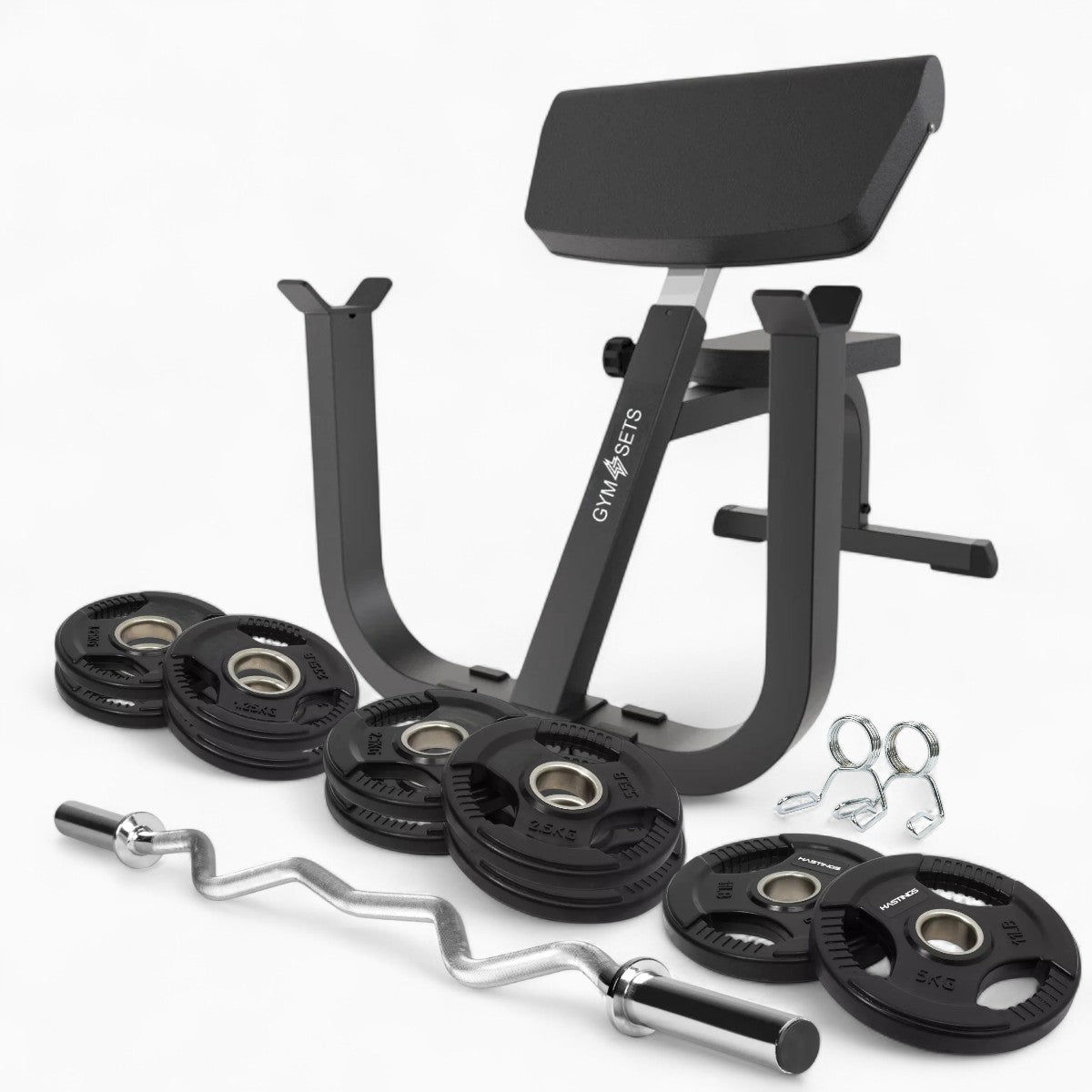 Adjustable Preacher Curl Bench, Bicep DB Incline EZ Bar Weight Set