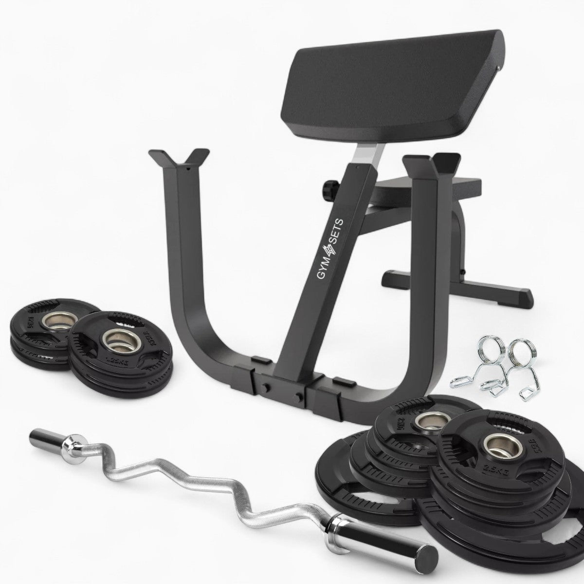Adjustable Preacher Curl Bench, Bicep DB Incline EZ Bar Weight Set